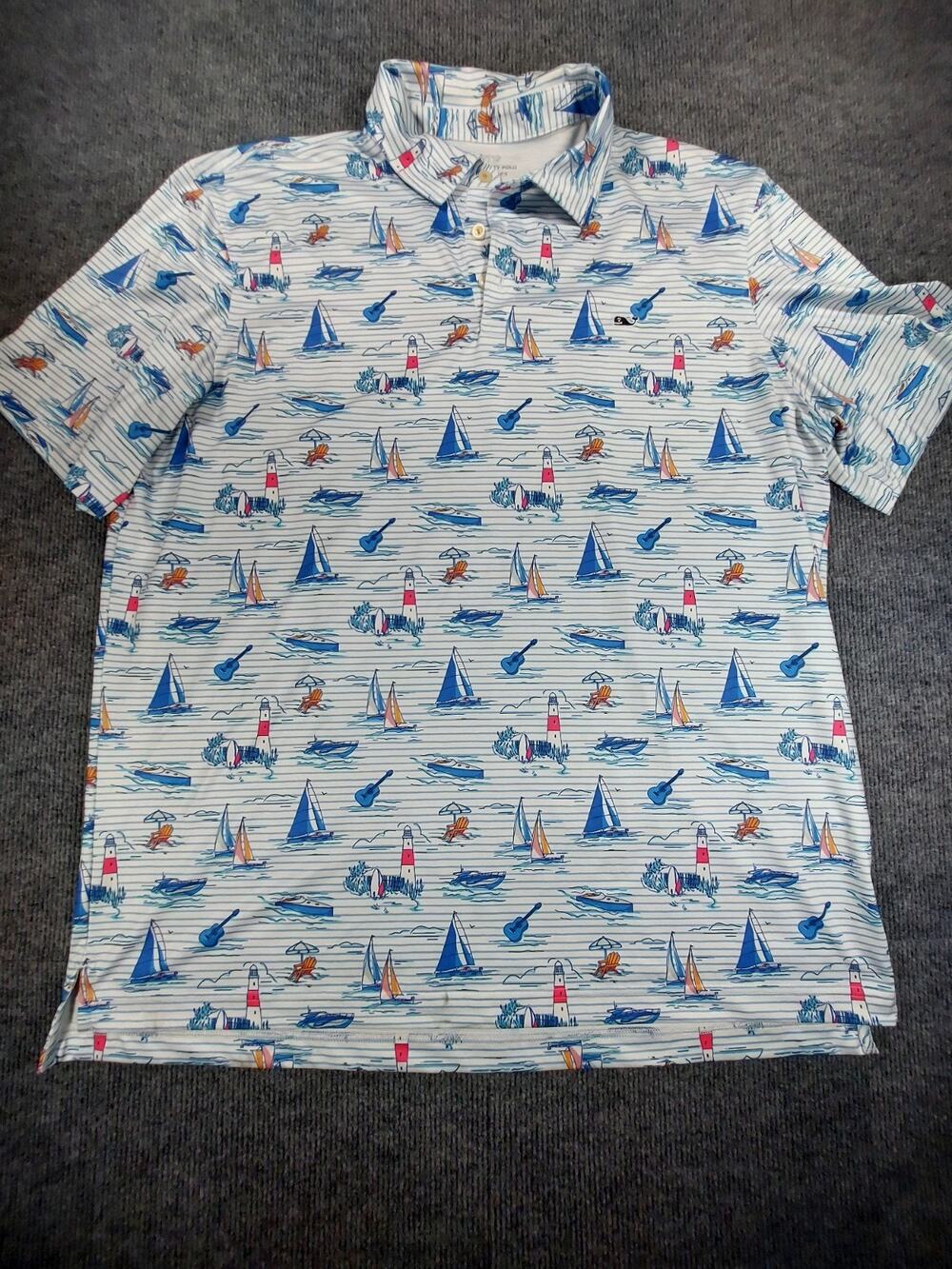 Vineyard Vines Mens XL On-The-Go Sankaty Performance Polo Hamptons Scenic Golf